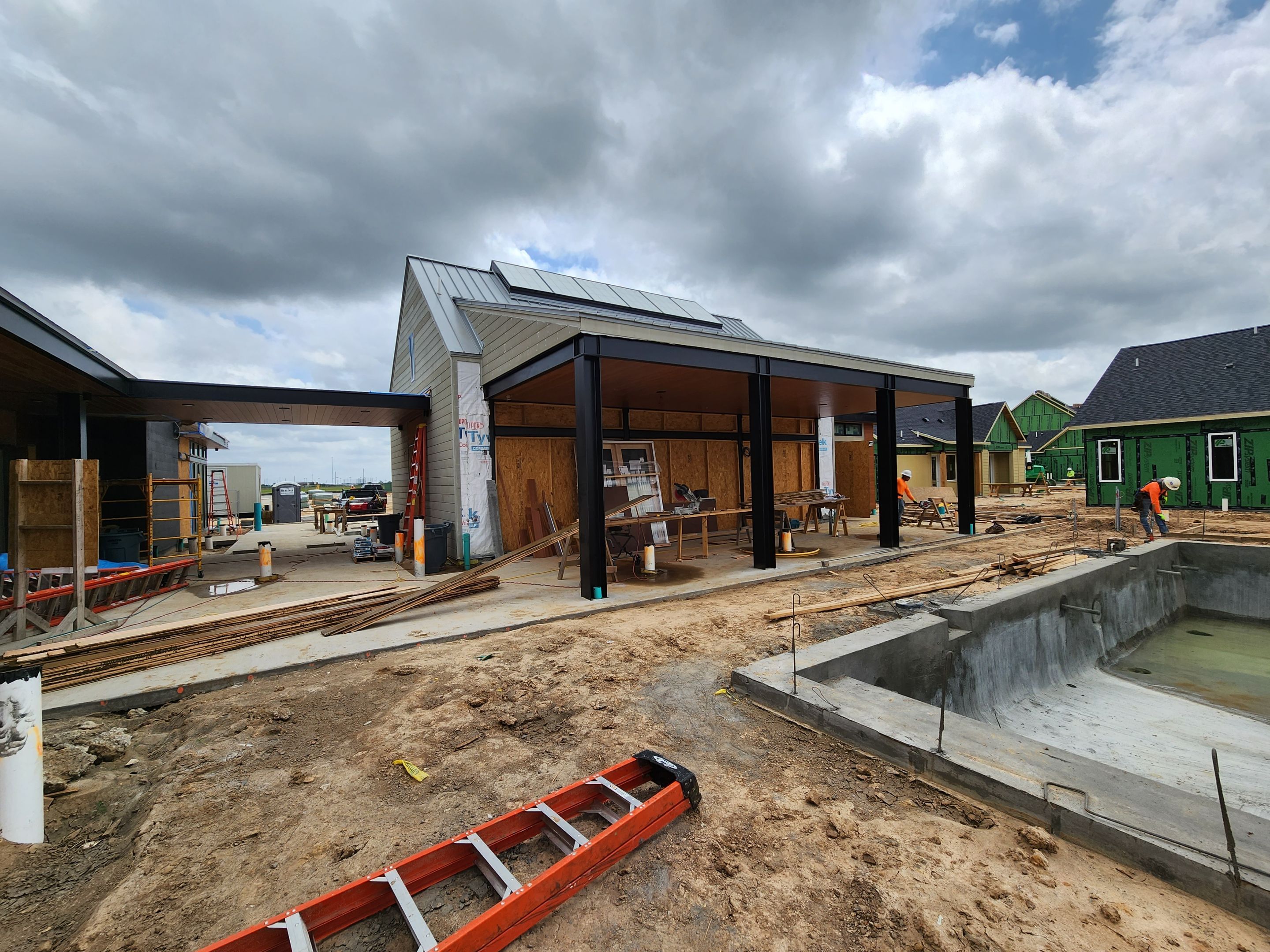 Covered outdoor living volume facing the pool — Nova Luxe Construction, Dallas–Fort Worth